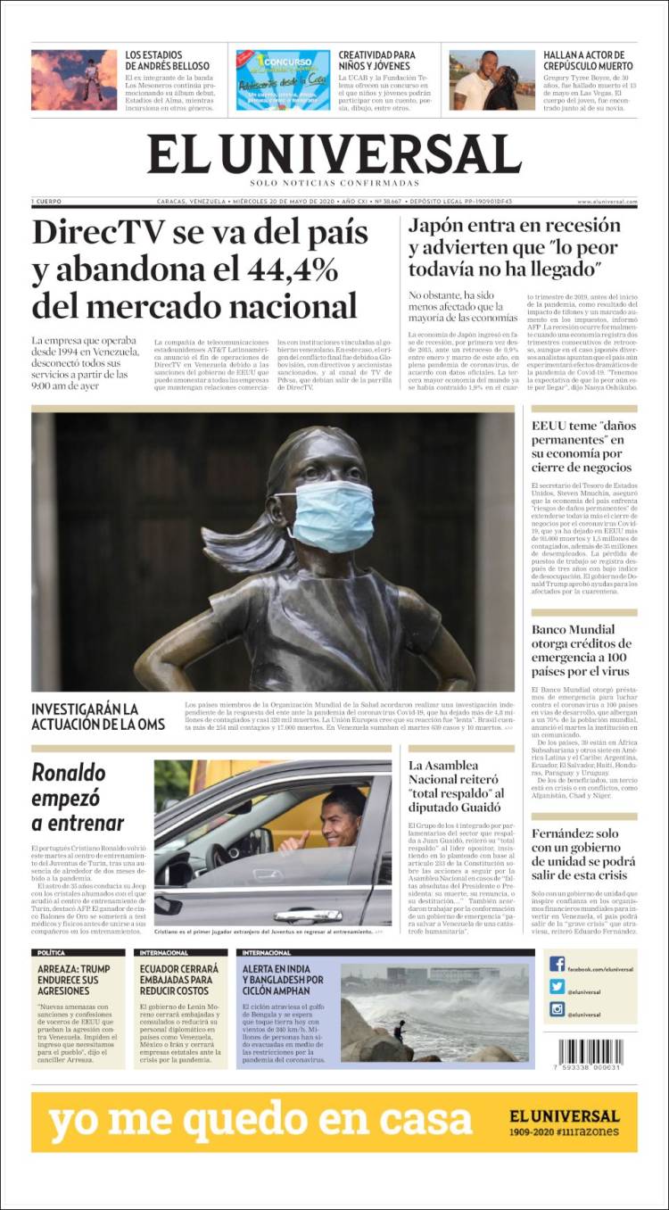 Portada de Universal (Venezuela)