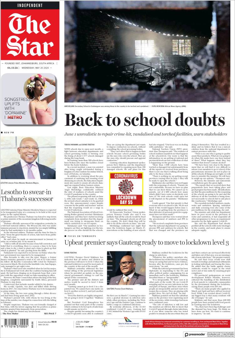 Portada de The Star (Sud&aacute;frica)