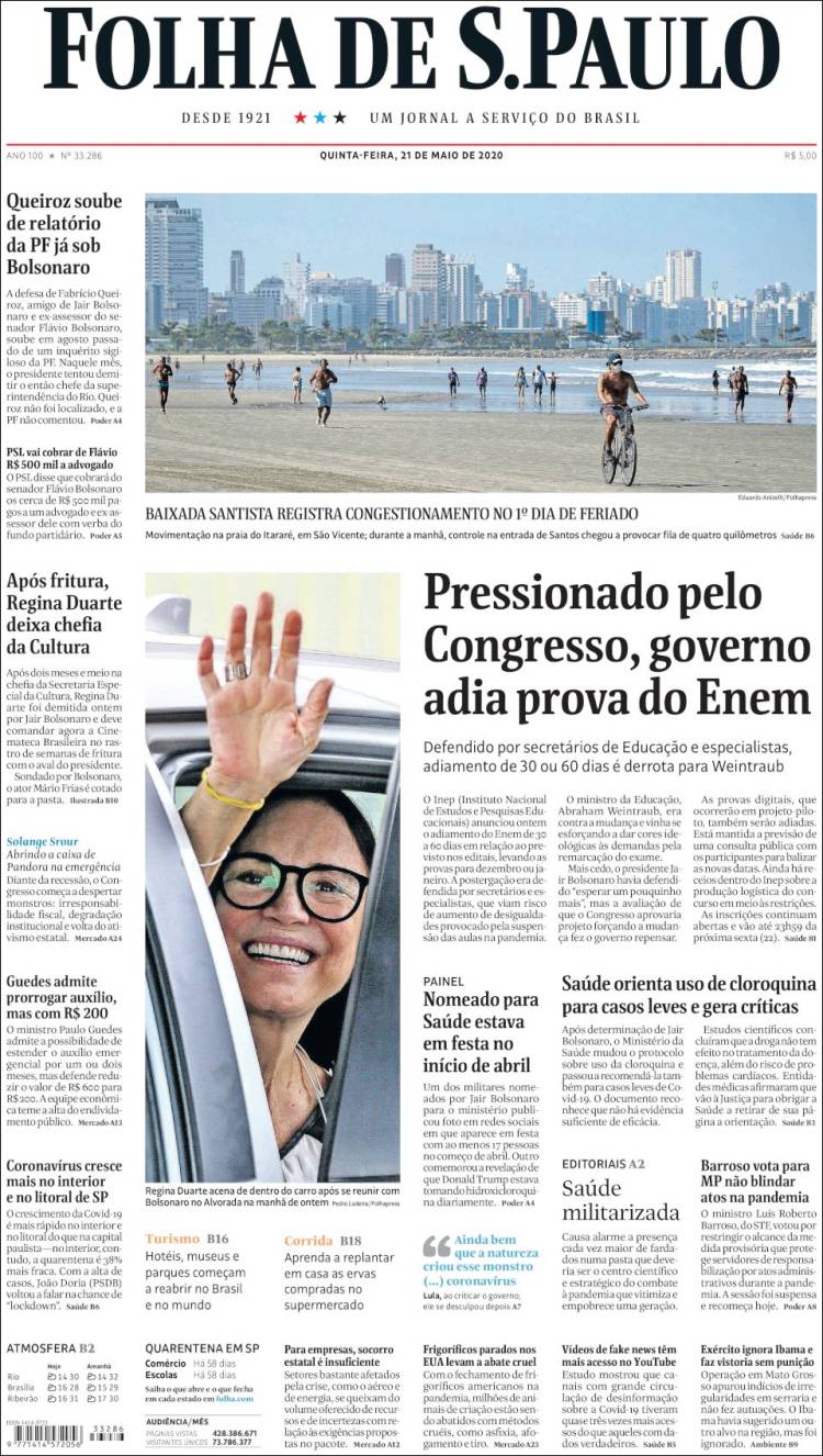 Portada de Folha de São Paulo (Brasil)