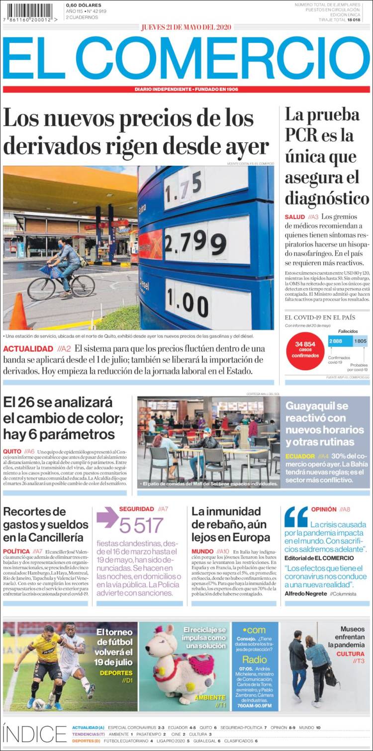 Portada de El Comercio (Ecuador)