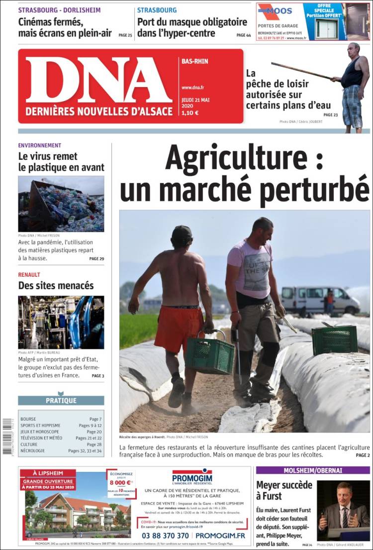 Portada de Les Dernières Nouvelles d'Alsace (France)