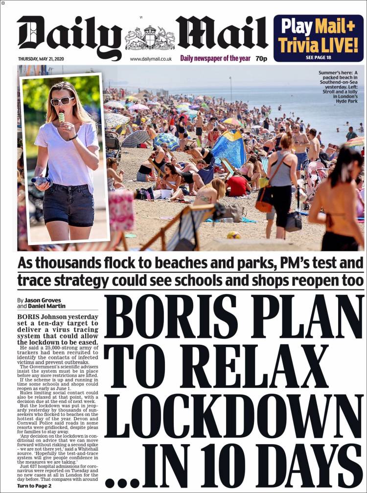 Portada de Daily Mail (Reino Unido)