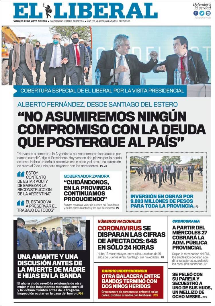 Portada de Diario El Liberal (Argentina)