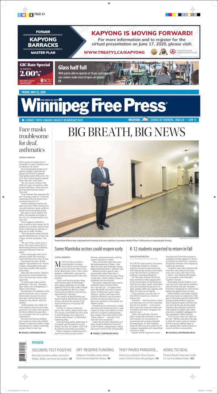 Portada de Winnipeg Free Press (Canada)