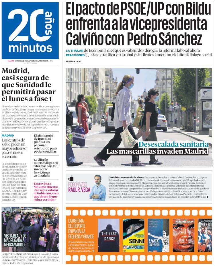 Portada de 20 Minutos - Madrid (España)