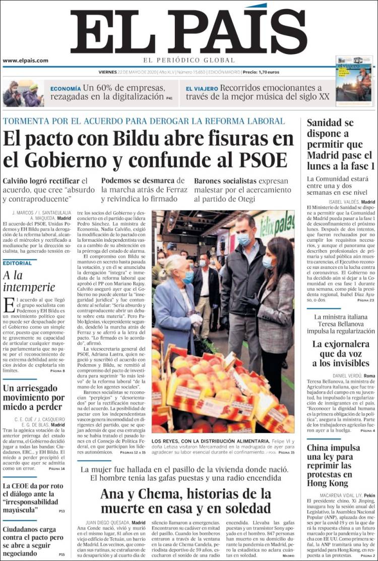 Portada de El País (España)