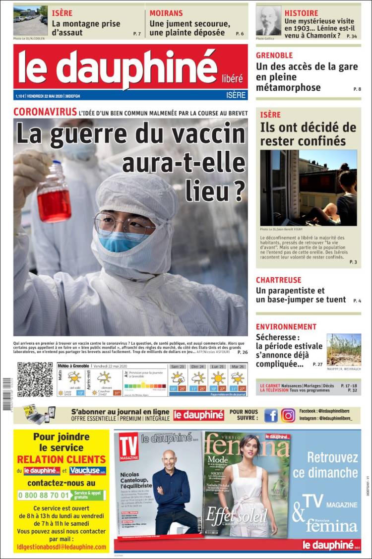 Portada de Le Dauphiné Libéré (Francia)
