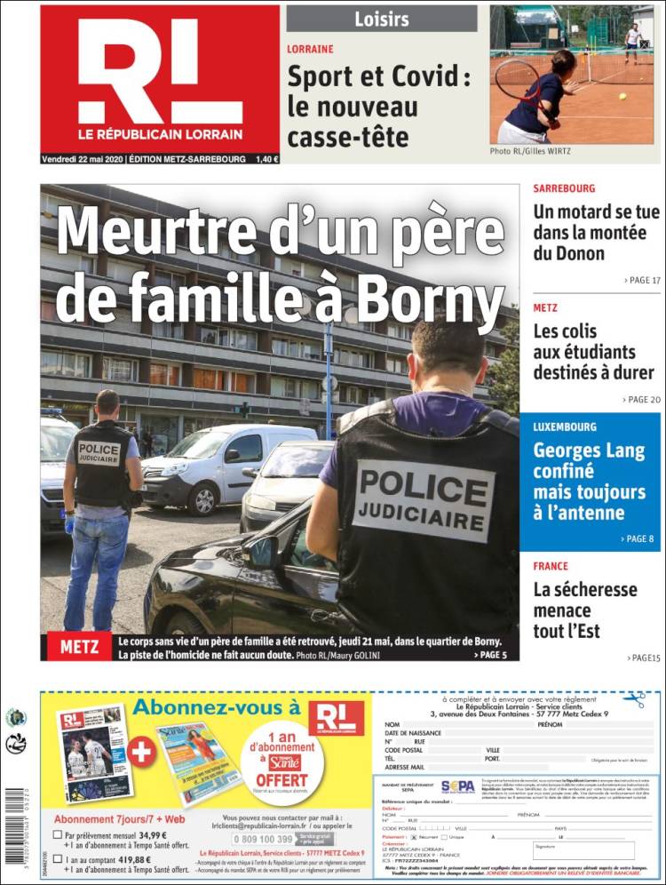 Portada de Le Republicain Lorrain (Francia)