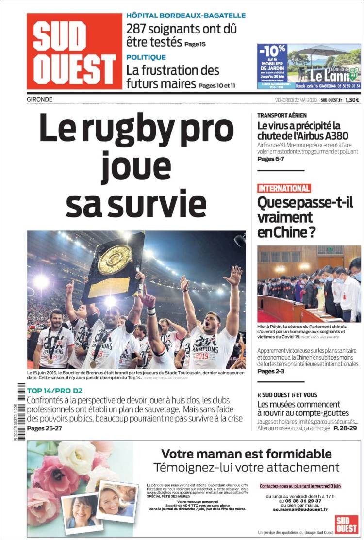Portada de Sud Ouest (Francia)