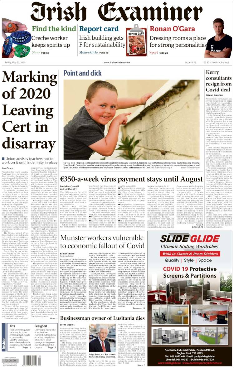 Portada de Irish Examiner (Irlanda)