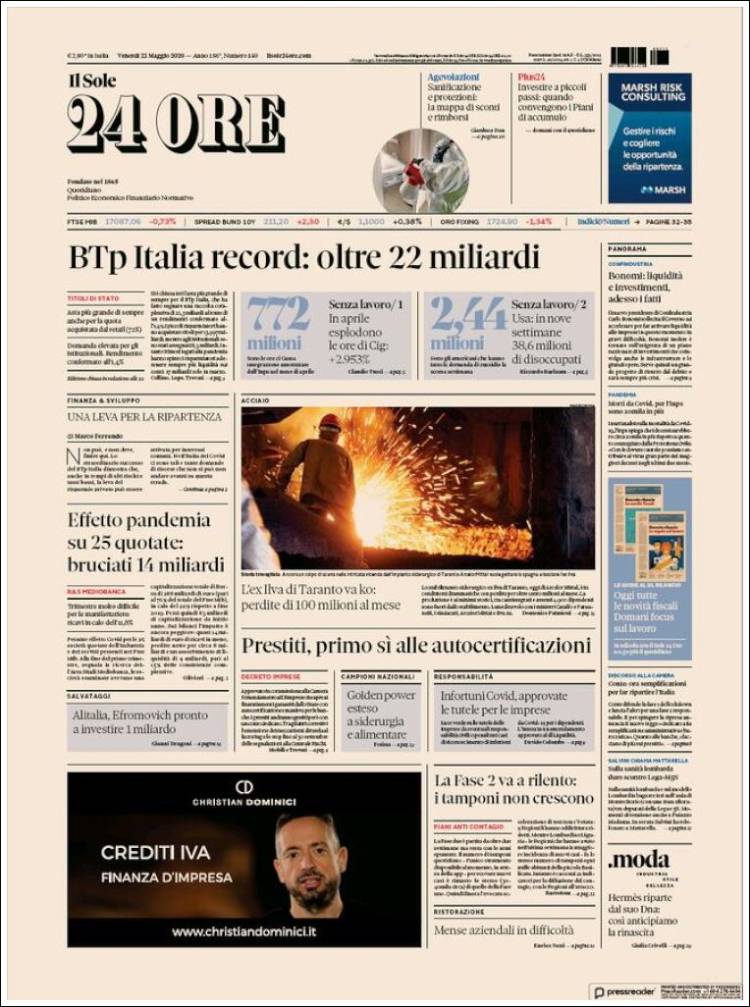 Portada de Il Sole 24 ORE (Italia)