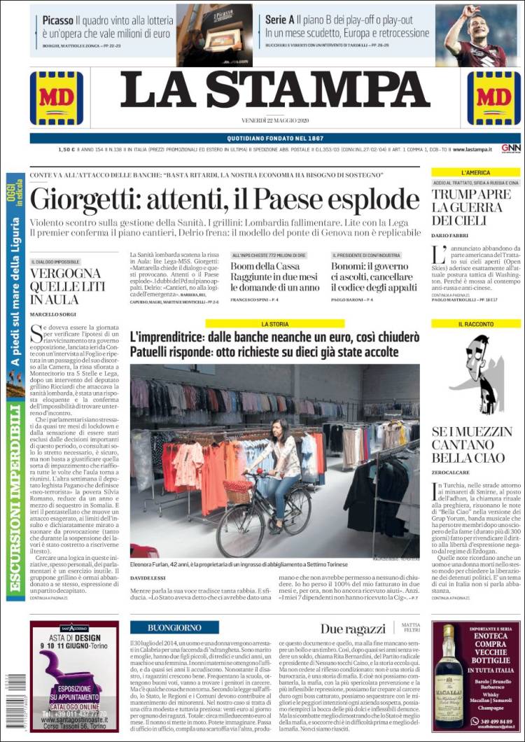 Portada de La Stampa (Italia)
