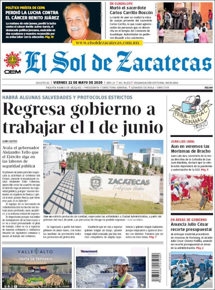 Portada de El Sol de Zacatecas (México)