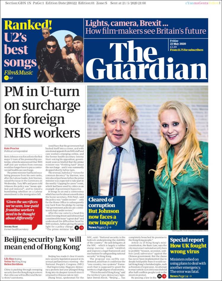 Portada de The Guardian (Reino Unido)