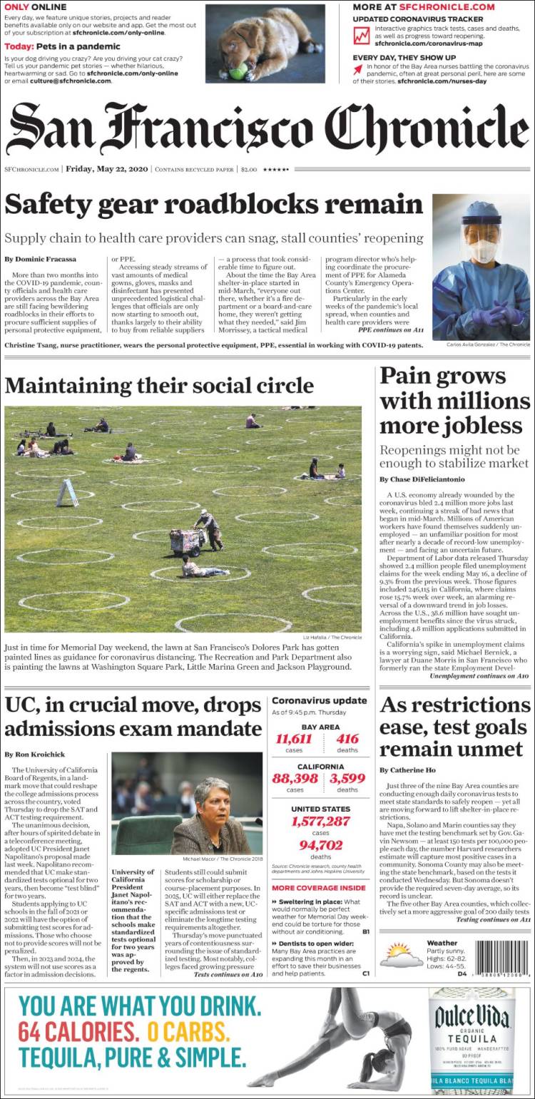 Portada de San Francisco Chronicle (USA)