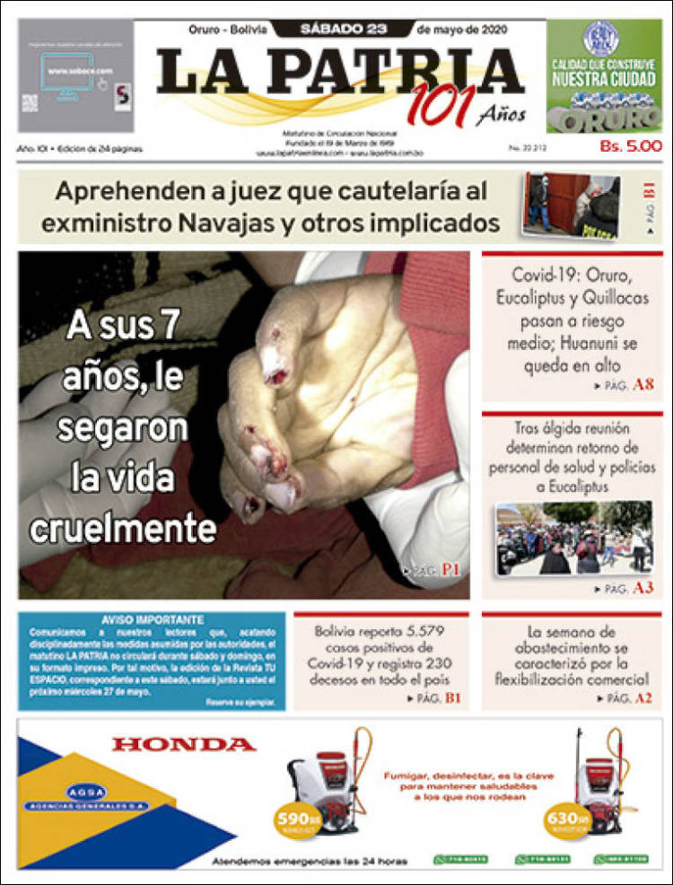 Portada de La Patria (Bolivia)