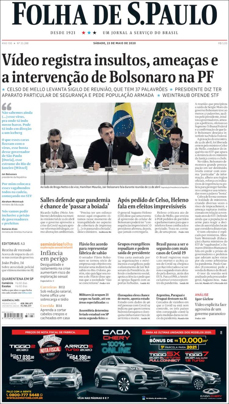 Portada de Folha de São Paulo (Brasil)