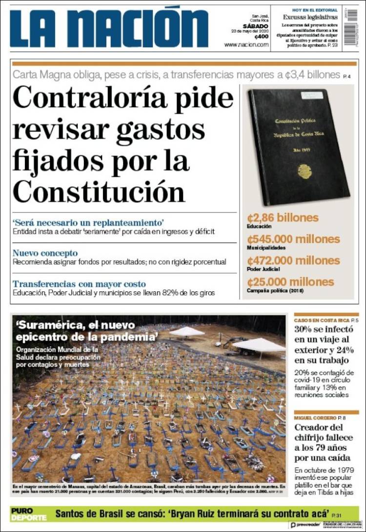 Portada de La Nación - Costa Rica (Costa Rica)