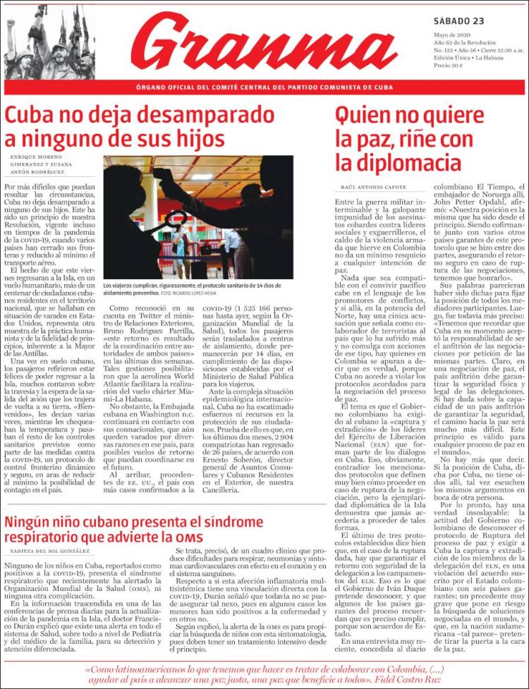 Portada de Granma (Cuba)