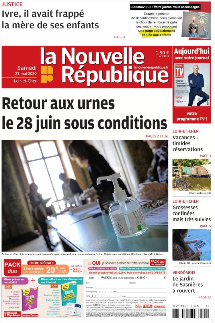 Portada de La Nouvelle Republique (France)