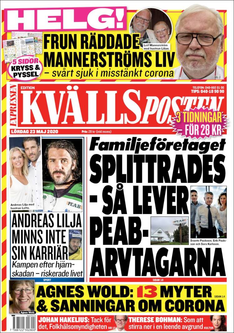 Portada de Kvällsposten (Suecia)