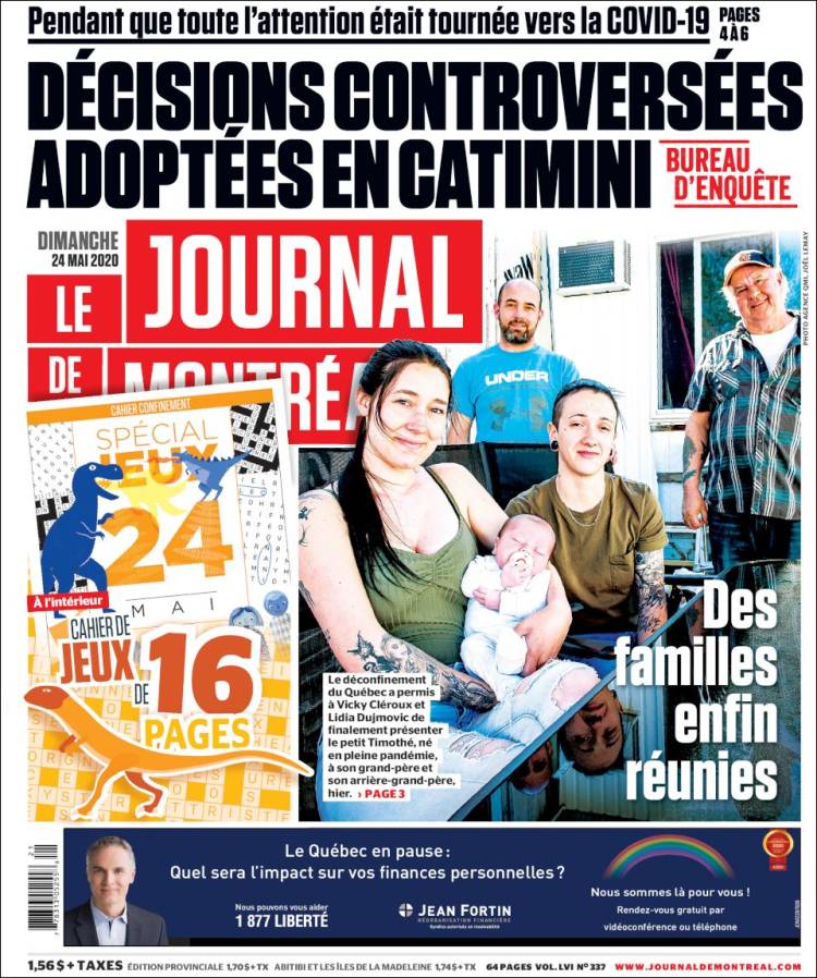 Portada de Le Journal de Montréal (Canadá)