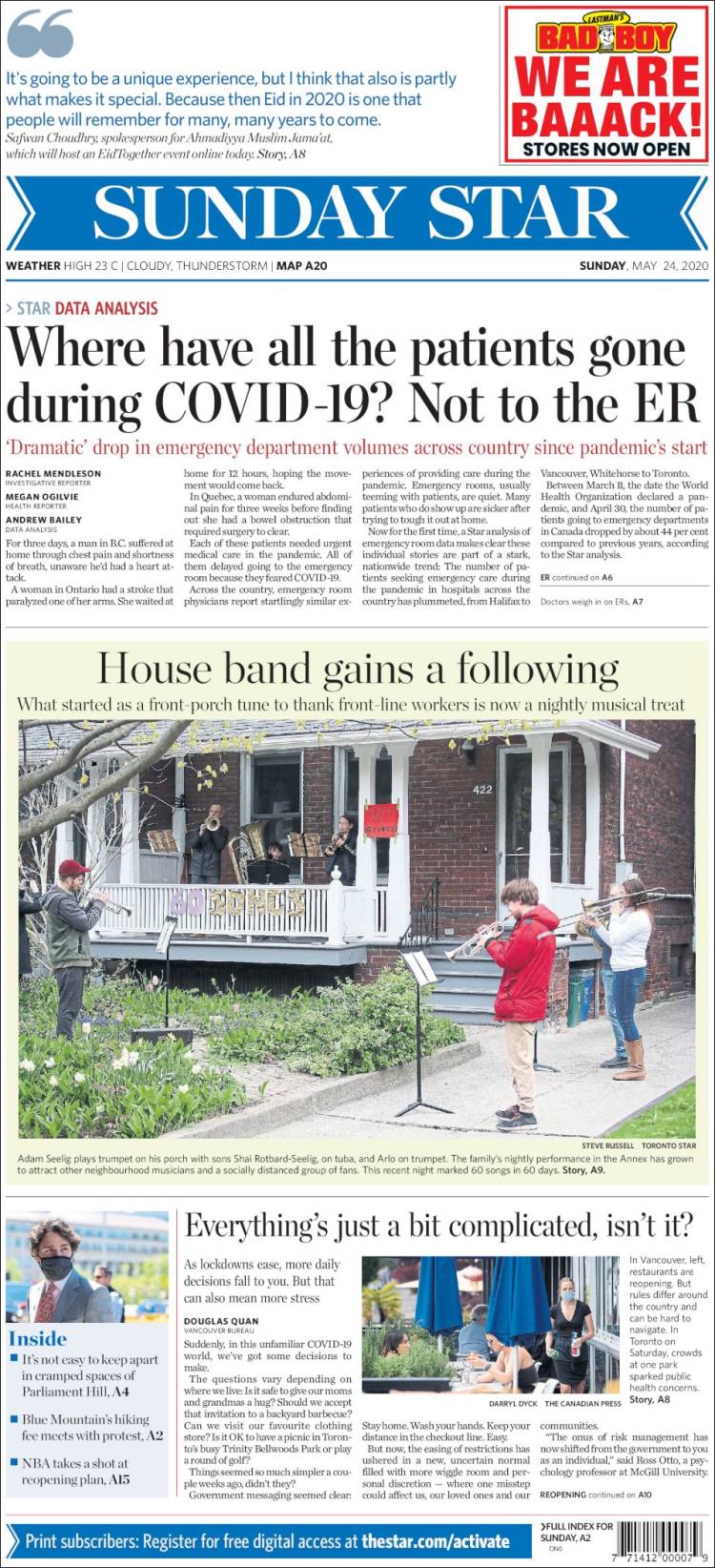 Portada de The Toronto Star (Canadá)