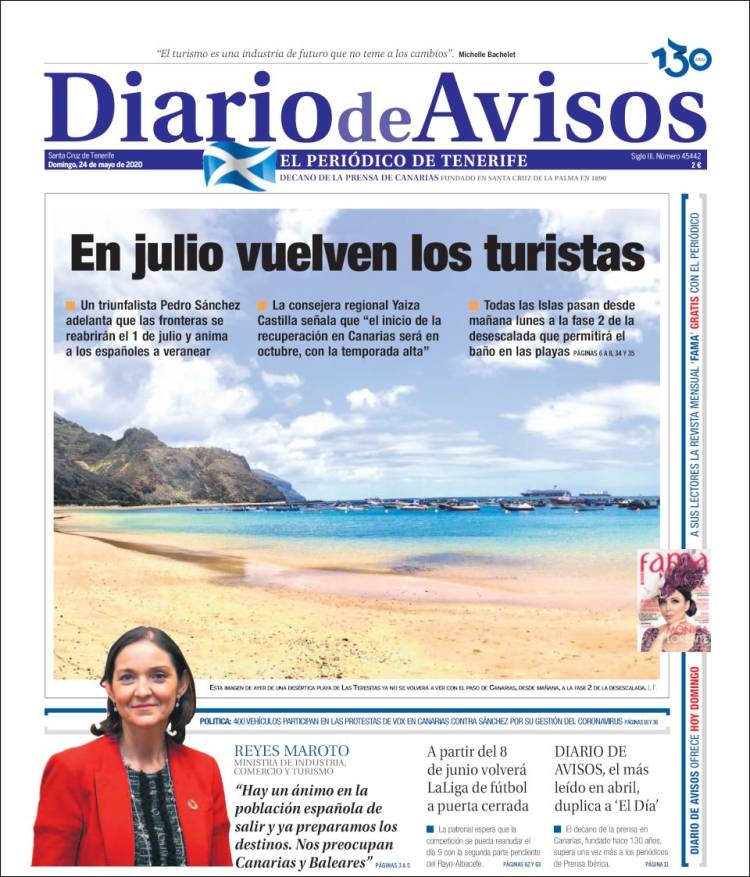 Portada de Diarios de Avisos (España)