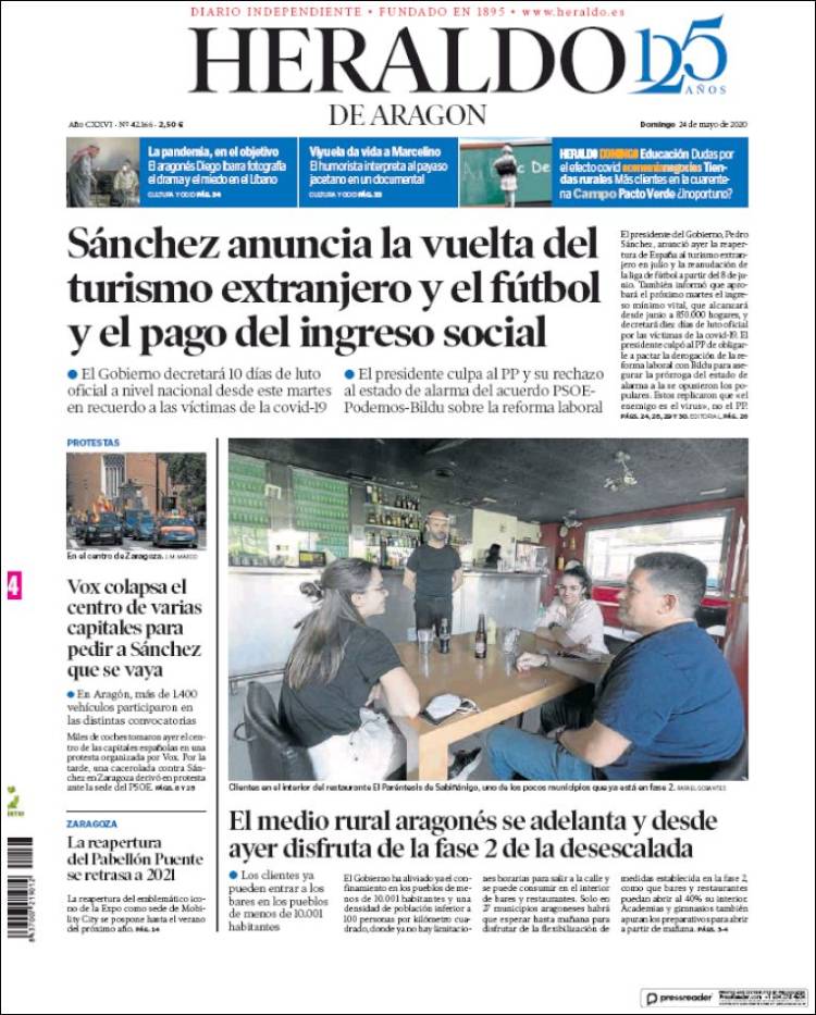 Portada de Heraldo de Aragón (España)