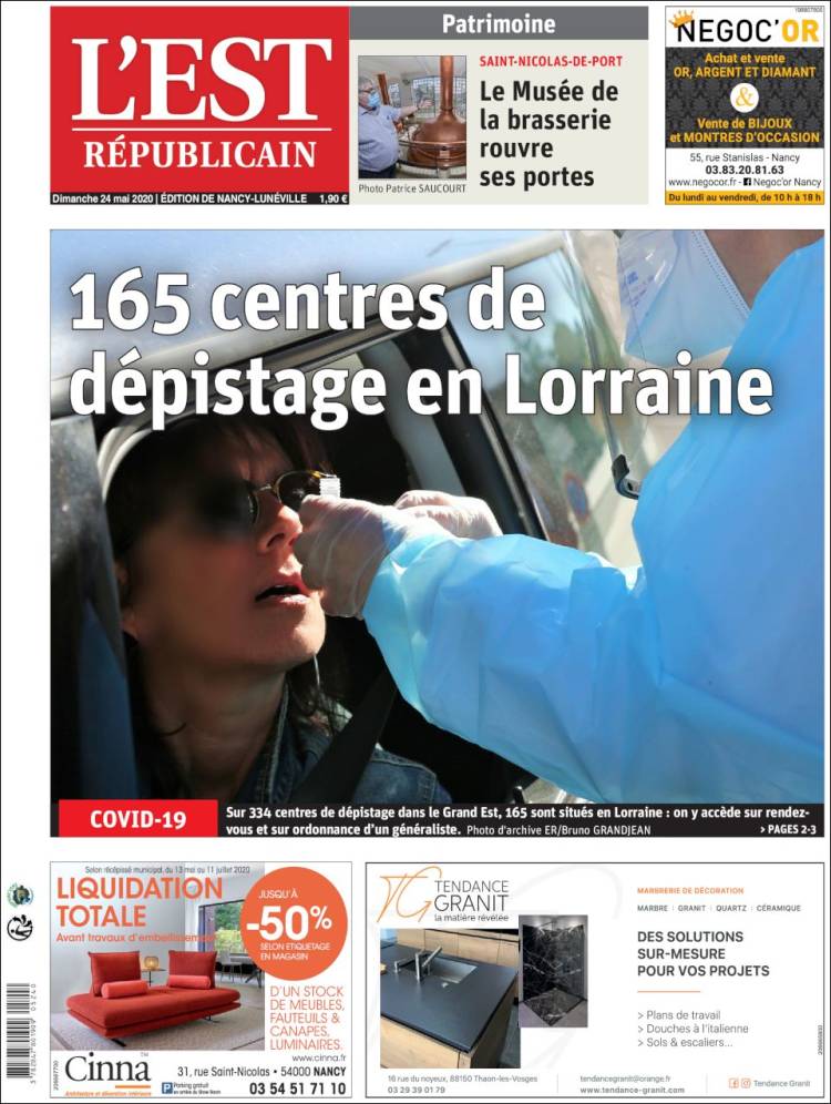 Portada de L'Est Republicain (Francia)