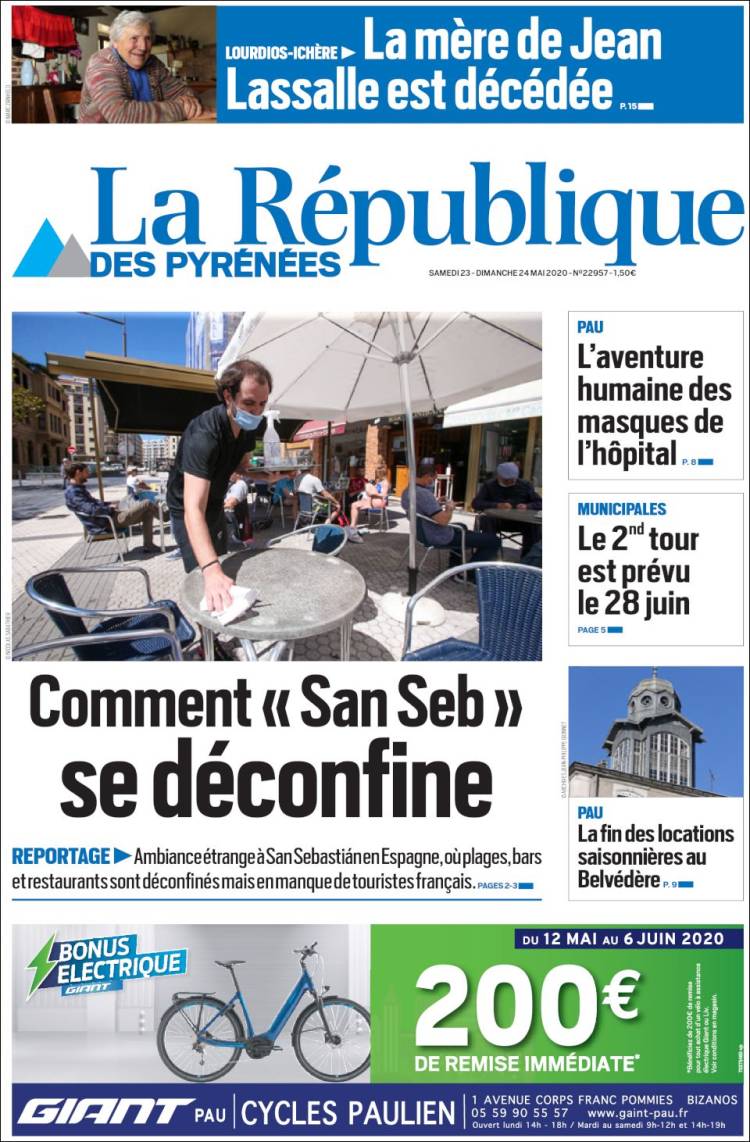 Portada de La République des Pyrénées (Francia)