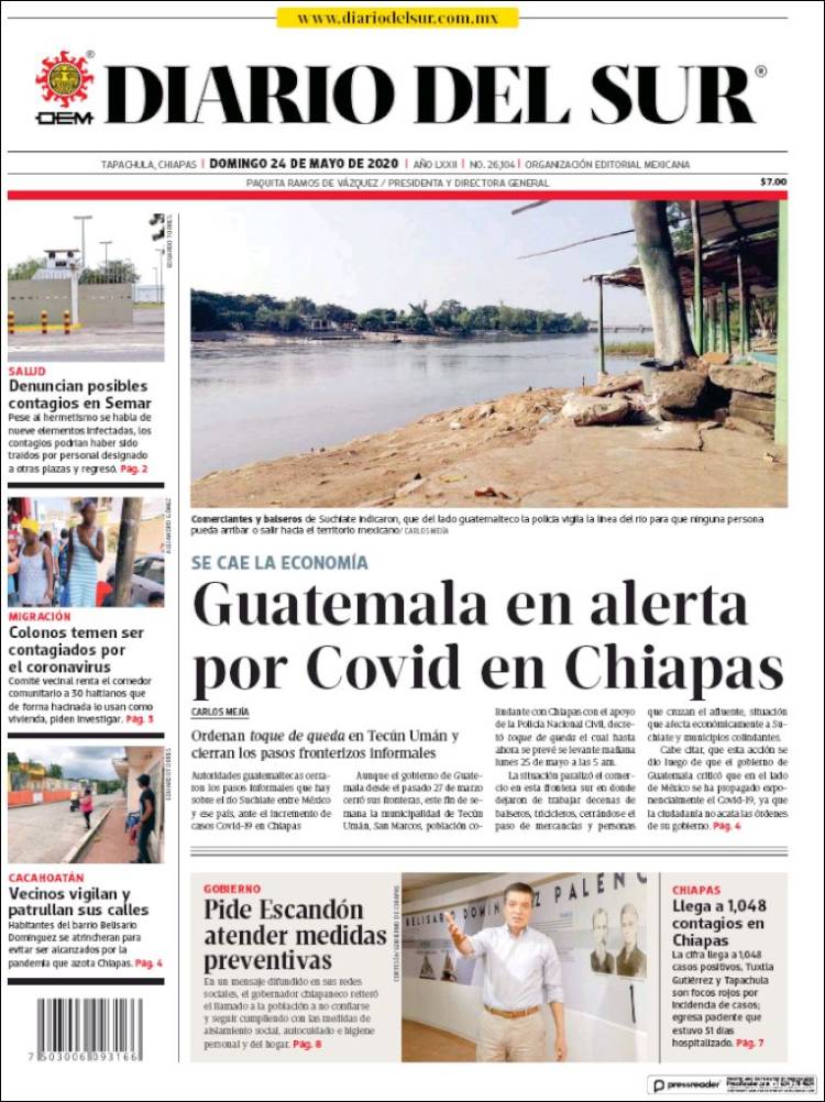 Portada de El Diario del Sur (México)