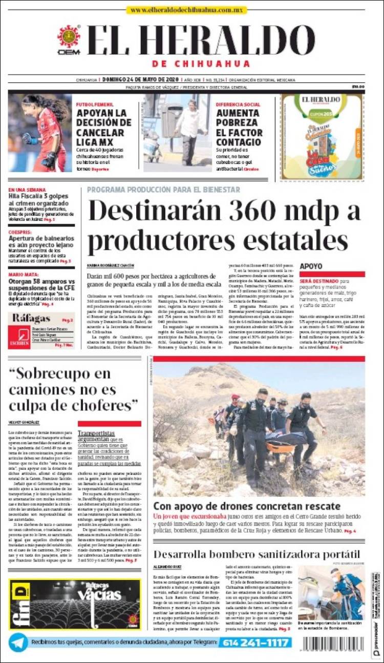 Portada de El Heraldo de Chihuahua (México)
