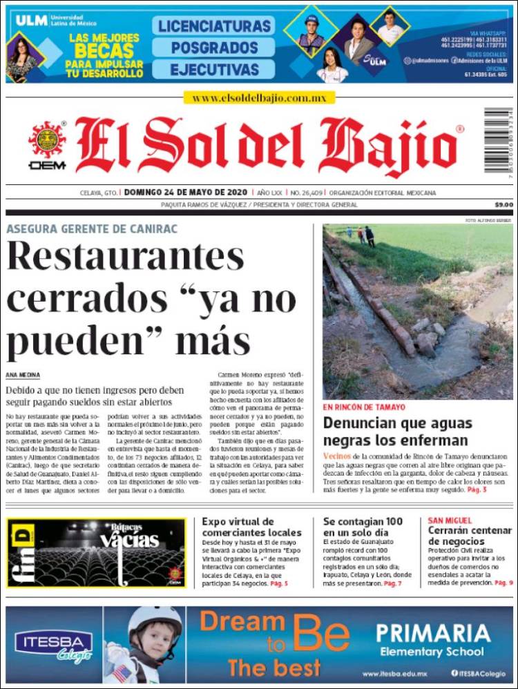 Portada de El Sol del Bajio (México)