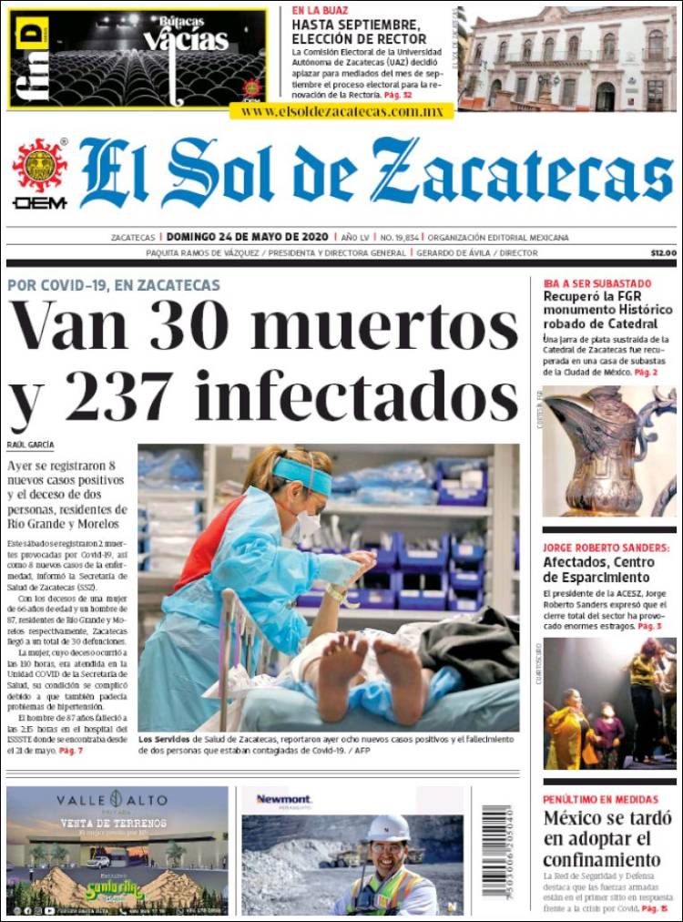 Portada de El Sol de Zacatecas (México)