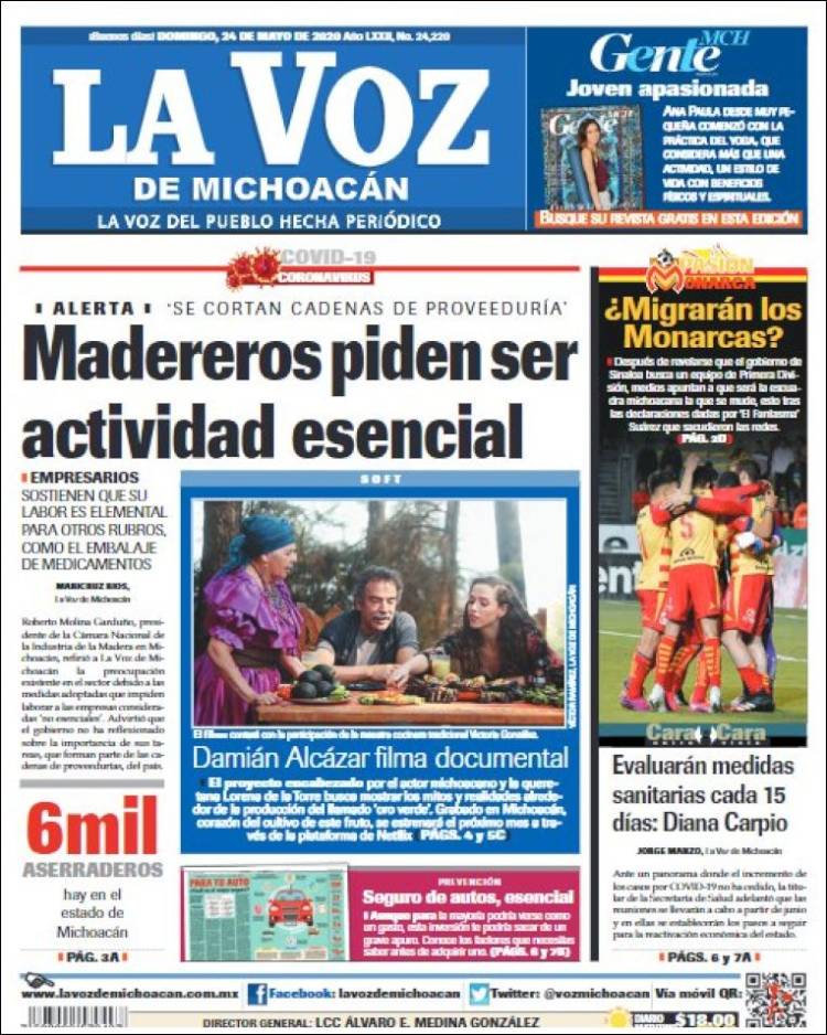 Portada de La Voz de Michoacán (México)