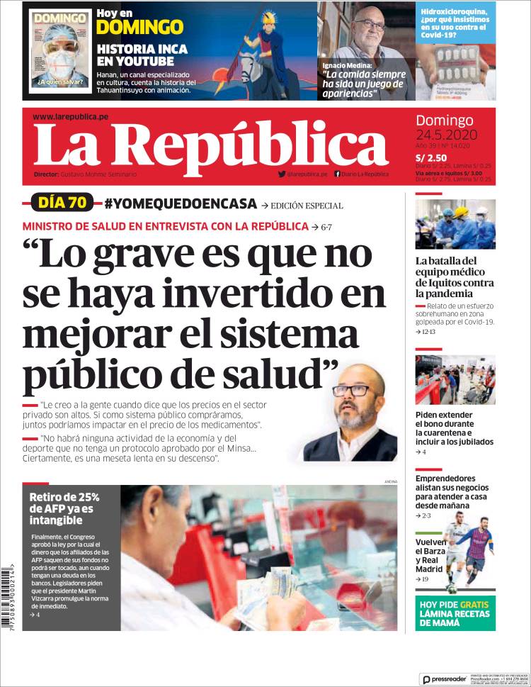Portada de La Republica (Per&uacute;)