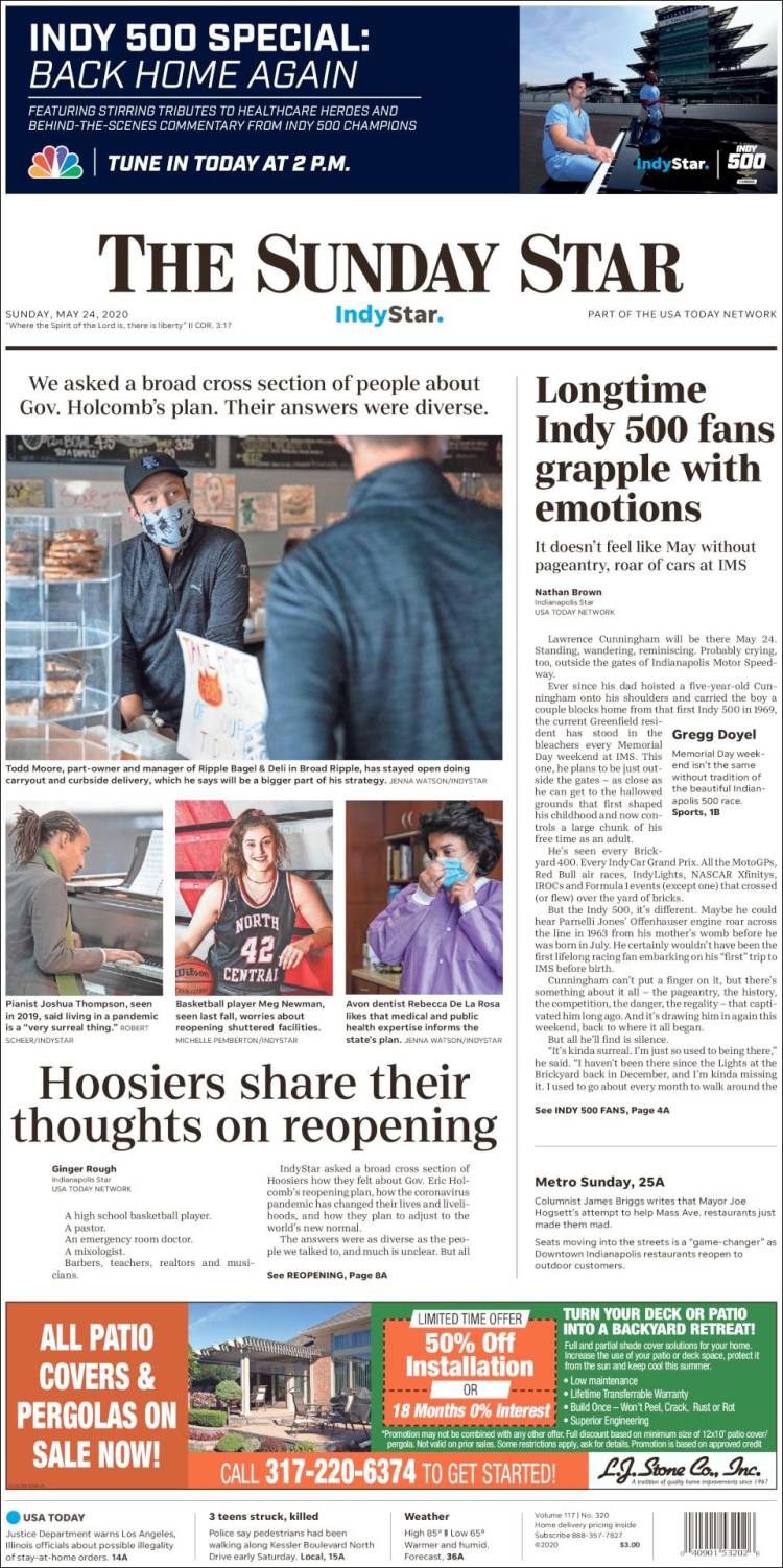 Portada de The Indianapolis Star (USA)