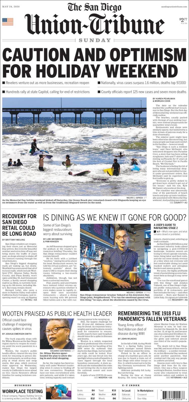 Portada de The San Diego Union-Tribune (USA)