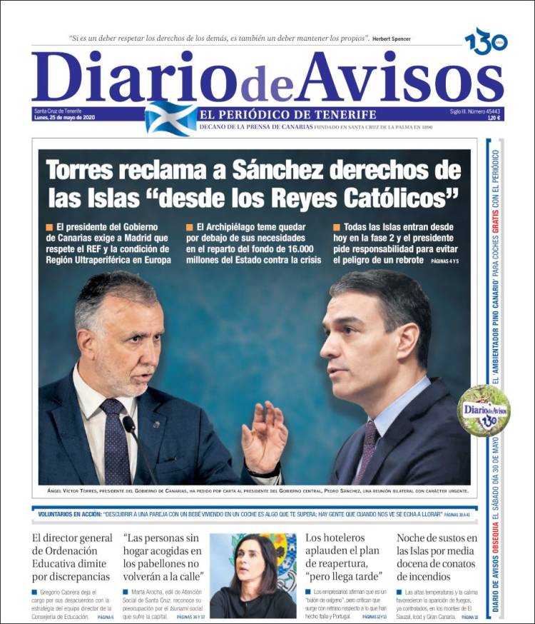 Portada de Diarios de Avisos (España)