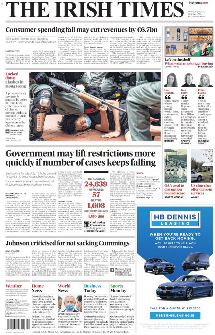 Portada de Irish Times (Irlanda)