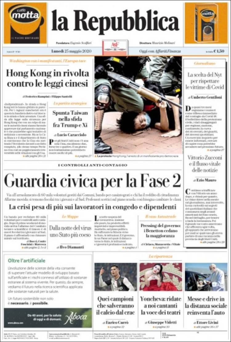 Portada de La Repubblica (Italia)