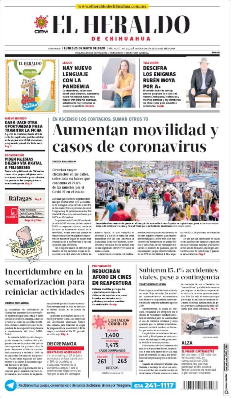 Portada de El Heraldo de Chihuahua (Mexico)