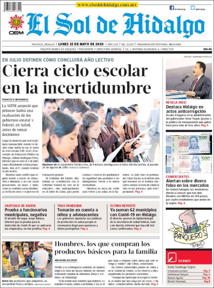 Portada de El Sol de Hidalgo (México)