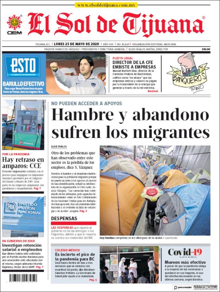 Portada de El Sol de Tijuana (México)