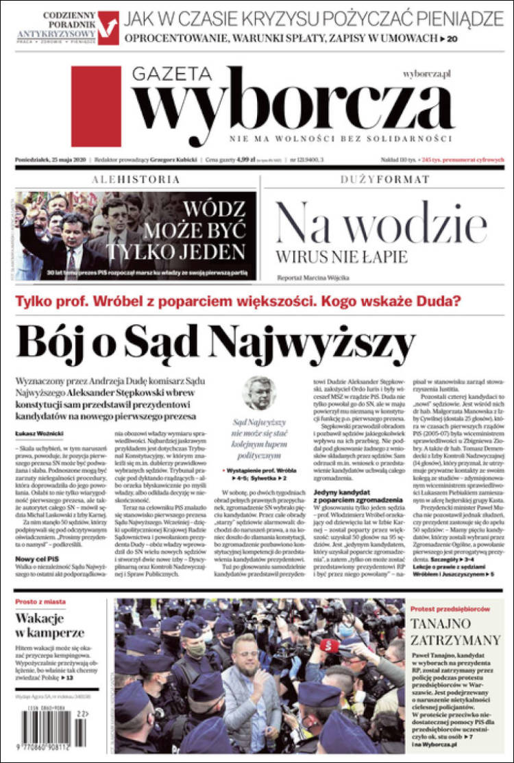 Portada de Gazeta Wyborcza (Polonia)