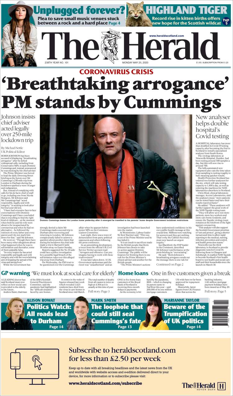 Portada de The Herald (Reino Unido)