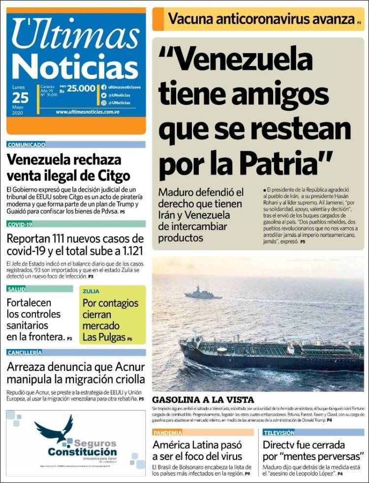 Portada de Últimas Noticias (Venezuela)