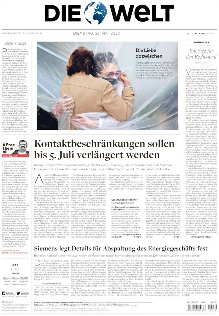 Portada de Die Welt (Alemania)