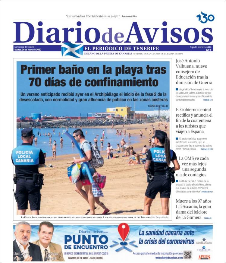 Portada de Diarios de Avisos (España)